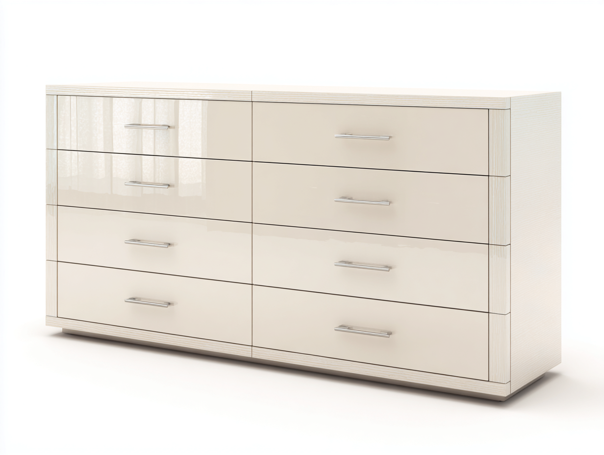 Cassettiera - Legno - Metallo - 166x46x88 cm - Crema lucido-Rovere chiaro-Argento - Contemporaneo-Jativonest
