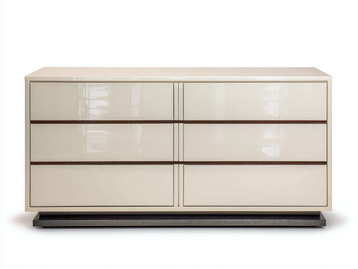 Cassettiera - Legno - 168x46x84 cm - Crema lucido-Marrone scuro - Moderno-Jativonest