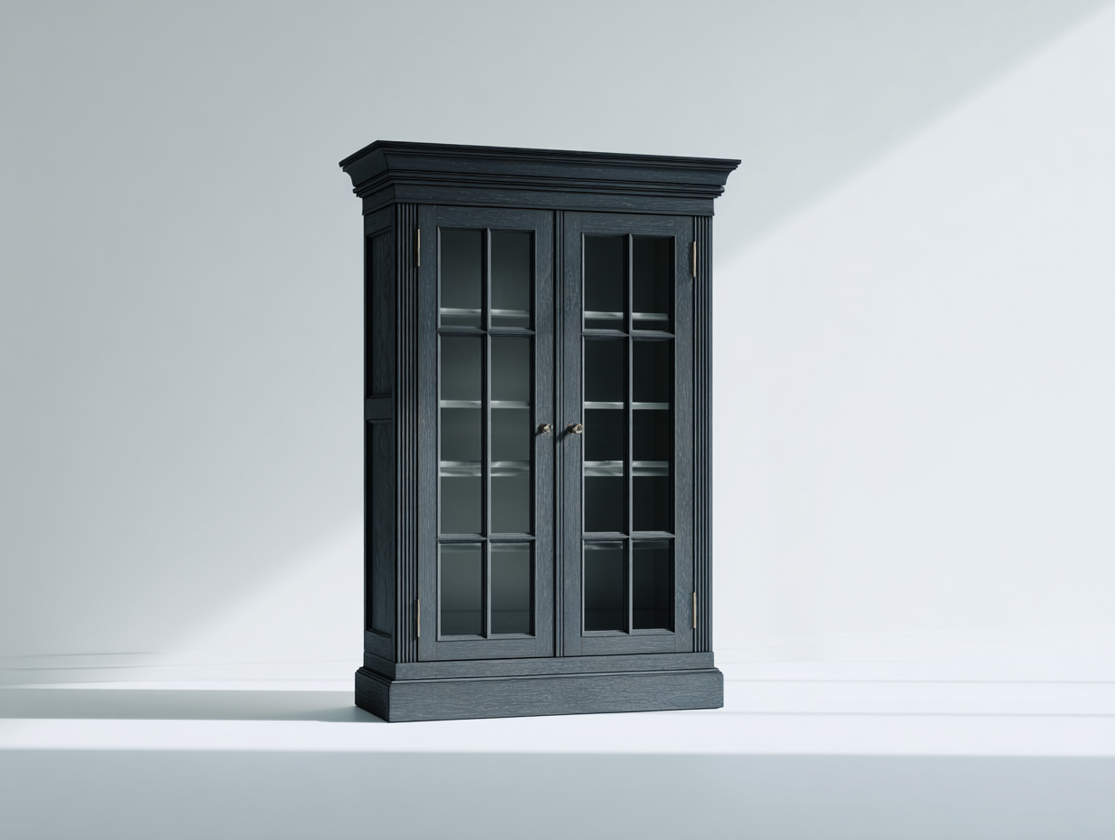 Vetrina - Legno - Vetro - 112x44x184 cm - Grigio antracite-Trasparente - Classico-Jativonest