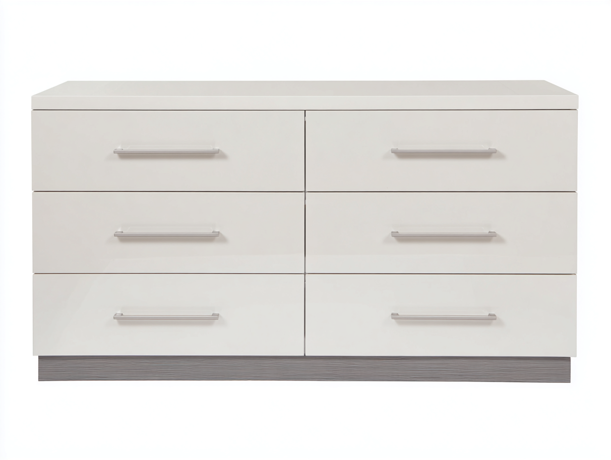 Cassettiera - Legno - Metallo - 158x45x82 cm - Bianco lucido-Grigio - Moderno-Jativonest