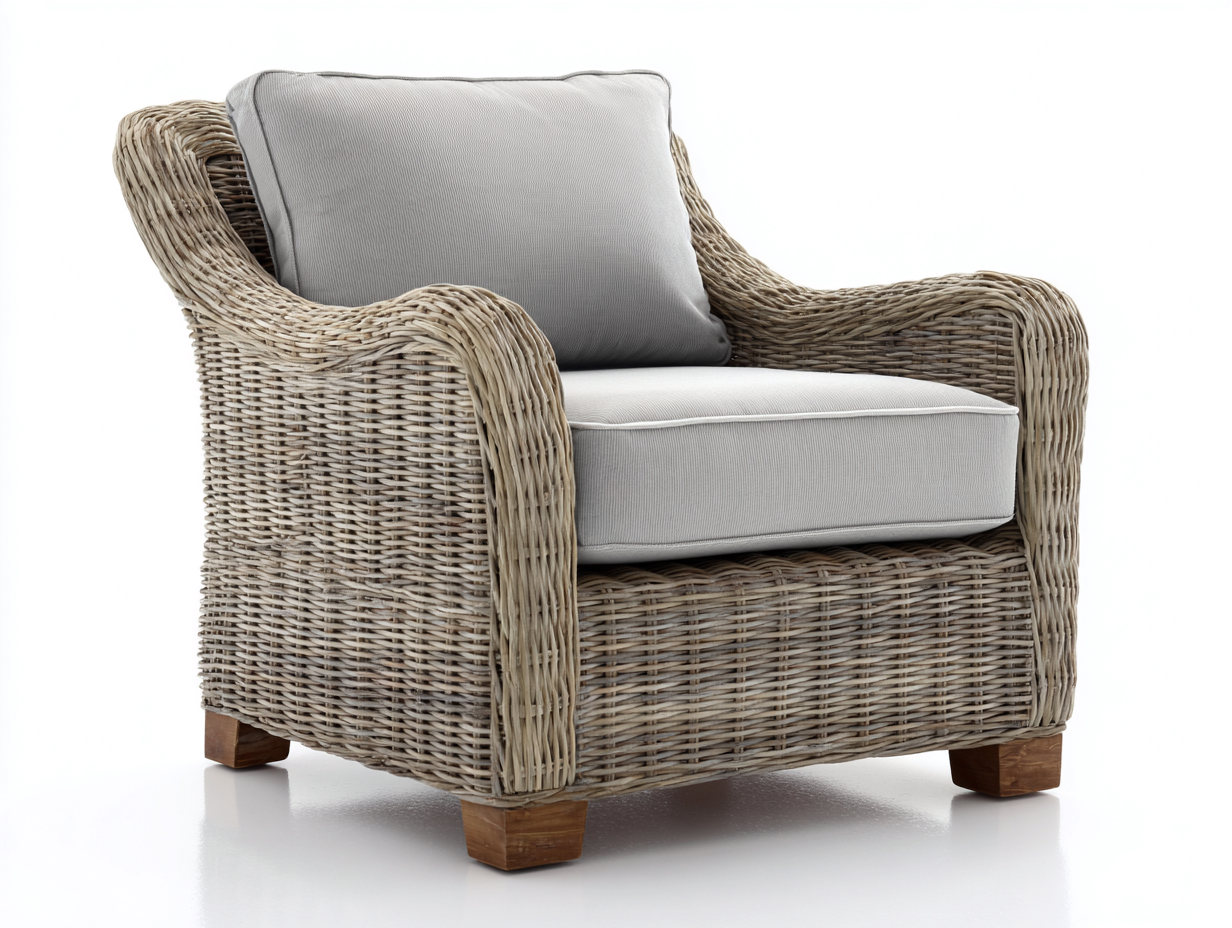 Poltrona da giardino-Rattan-Tessuto-Legno-96x90x83 cm-Naturale-Grigio chiaro-Classico-Kacorvidecor
