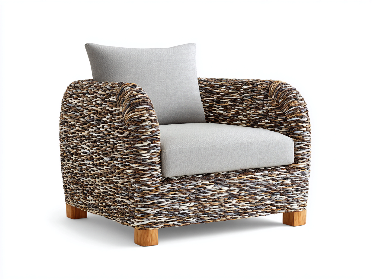 Poltrona da giardino-Rattan-Tessuto-Legno-101x93x79 cm-Marrone variegato-Crema-Boho-Kacorvidecor