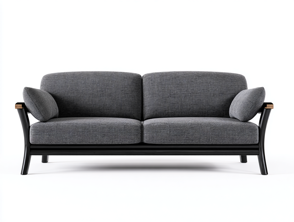 Divano a due posti - tessuto-legno - 195x88x77 cm - grigio scuro-nero - minimalista-Kacorvidecor