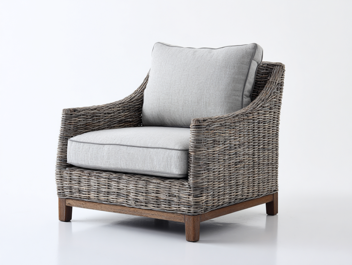 Poltrona da giardino-Rattan-Tessuto-Legno-94x88x82 cm-Grigio naturale-Grigio chiaro-Rustico moderno-Kacorvidecor