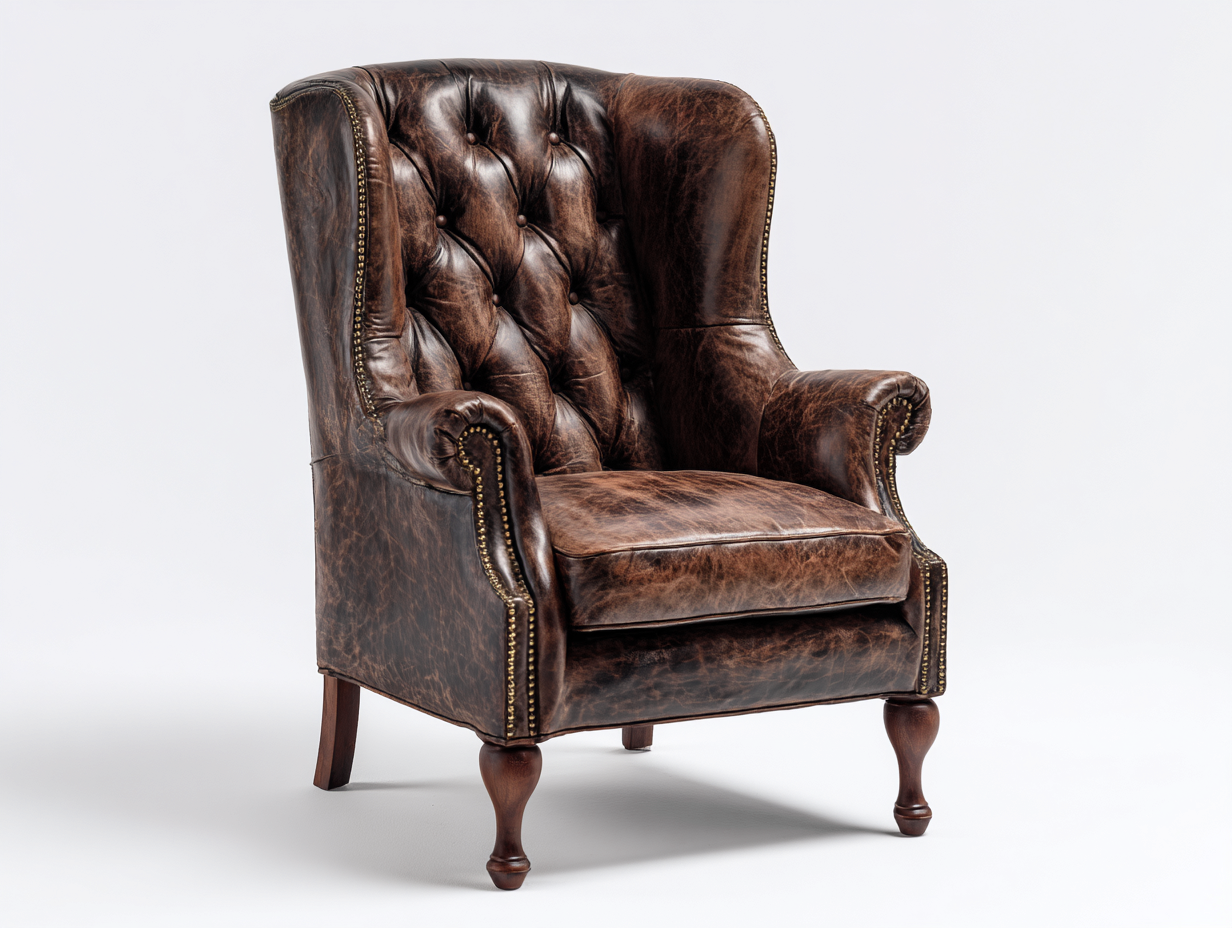 Poltrona a orecchioni - pelle - 86x93x109 cm - marrone - stile classico-Kacorvidecor