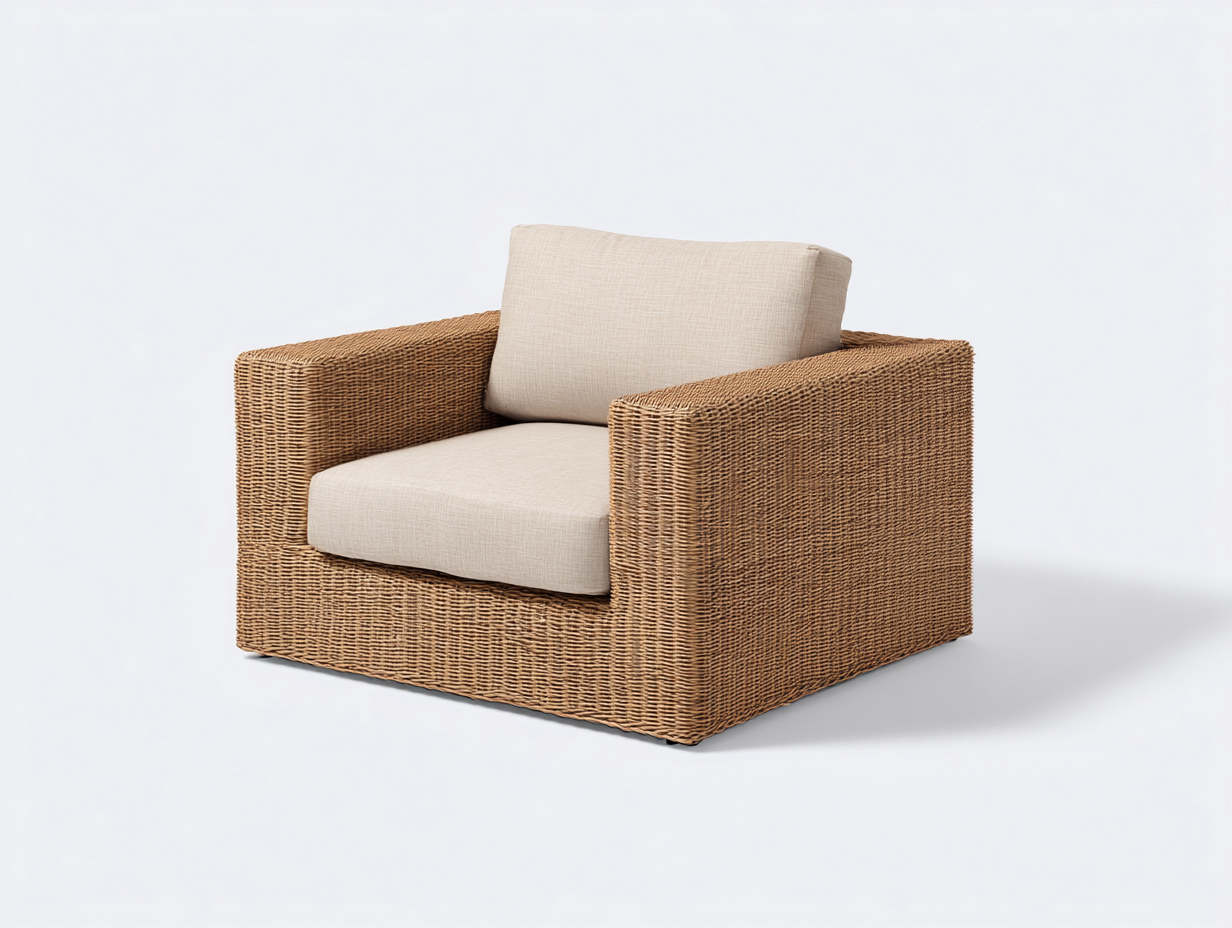 Poltrona da giardino-Rattan-Tessuto-104x96x76 cm-Miele-Crema-Minimalista-Kacorvidecor