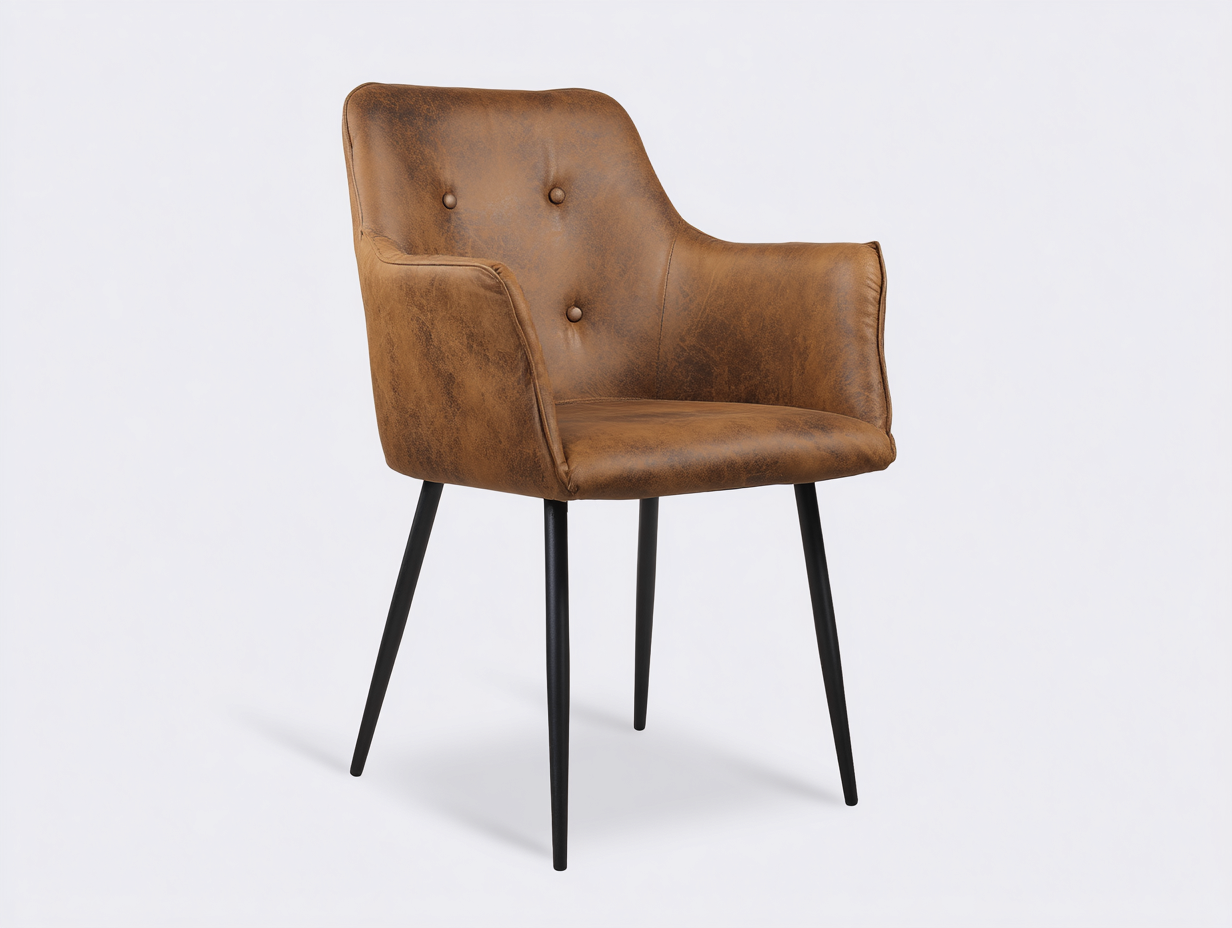 Sedia da pranzo - similpelle-metallo - 57x60x84 cm - marrone chiaro - vintage-Kacorvidecor