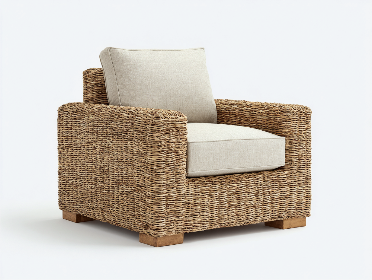 Poltrona da giardino-Rattan-Tessuto-Legno-98x92x80 cm-Beige naturale-Sabbia-Contemporaneo-Kacorvidecor