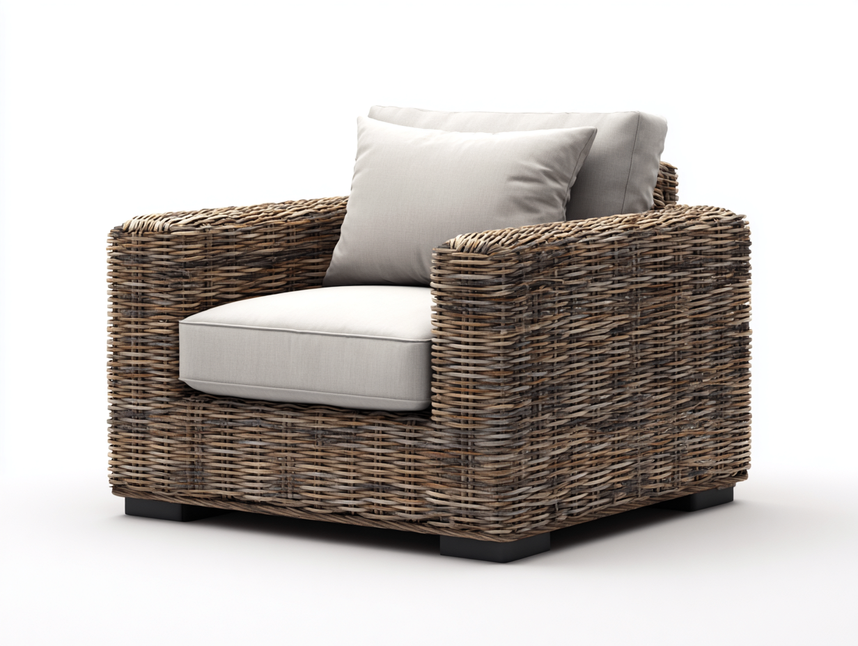 Poltrona da giardino-Rattan-Tessuto-99x93x77 cm-Marrone grigiastro-Grigio chiaro-Industriale naturale-Kacorvidecor
