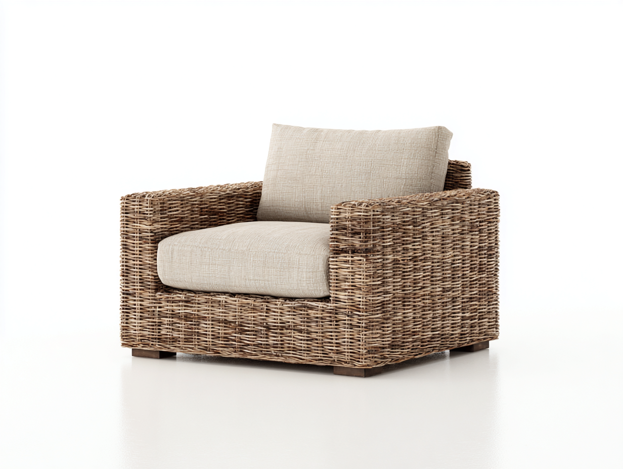 Poltrona da giardino-Rattan-Tessuto-Legno-100x94x77 cm-Beige naturale-Beige chiaro-Rustico moderno-Kacorvidecor