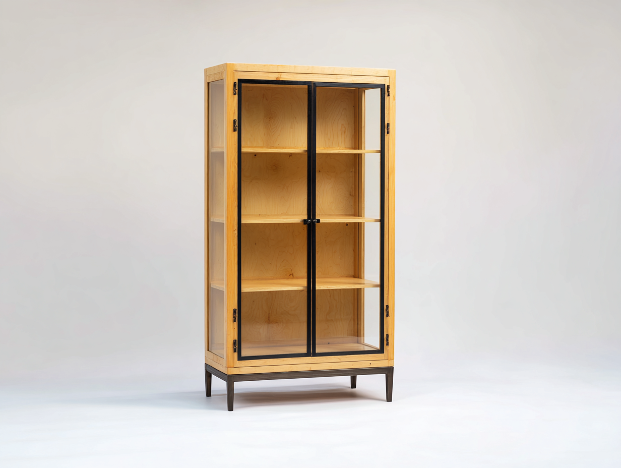 Vitrine - Bois - Verre - Métal - 105x42x155 cm - Bois doré-Transparent-Noir - Industriel-Ronorlohaus