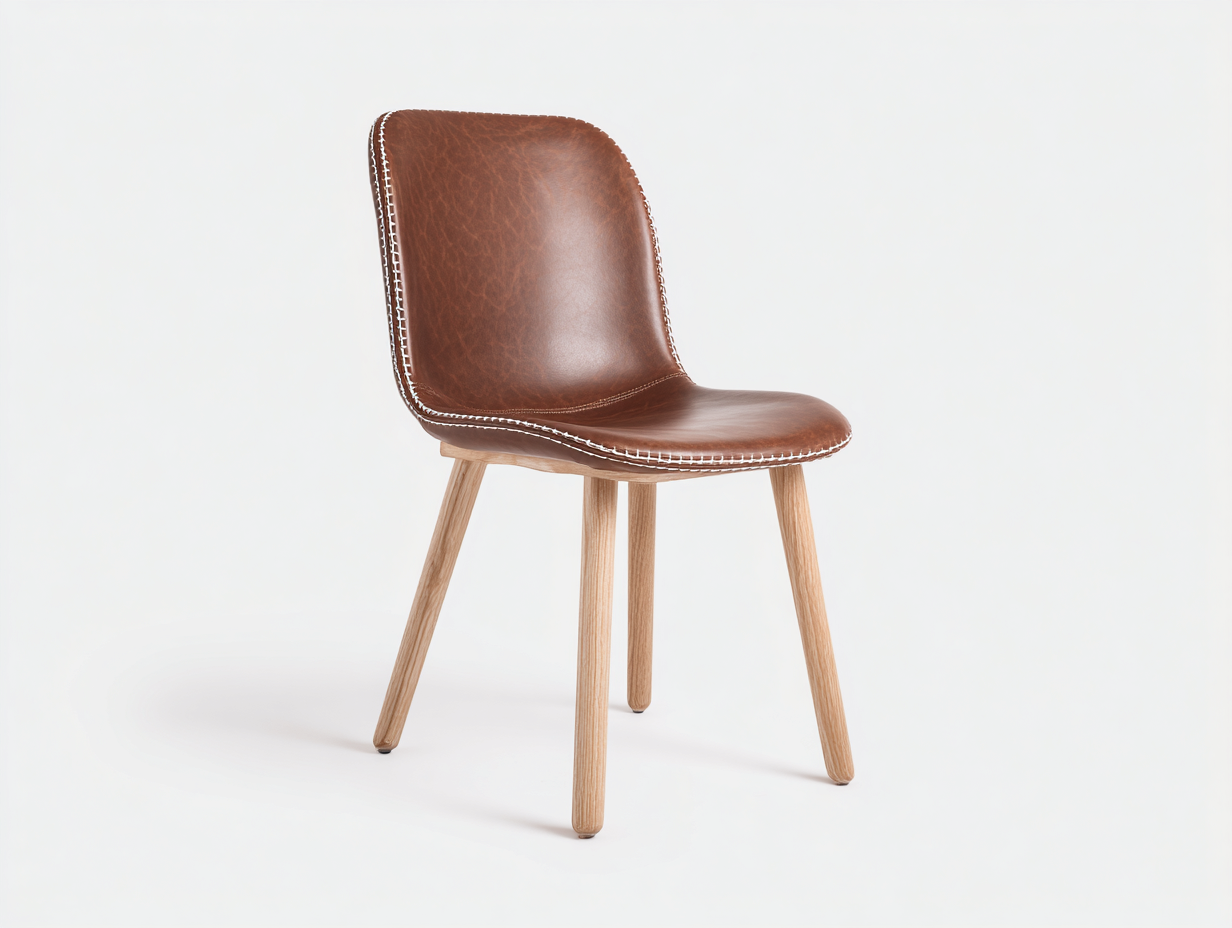 Chaise de salle à manger - Cuir synthétique - Bois - 52x56x79 cm - Marron-Bois clair - Vintage-Ronorlohaus