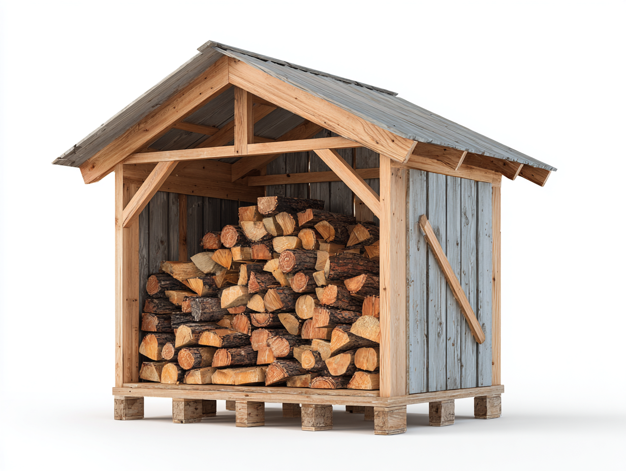 Abri à bûches - bois - 250x120x190 cm - naturel-gris bleuté - style cabane extérieure-Ronorlohaus