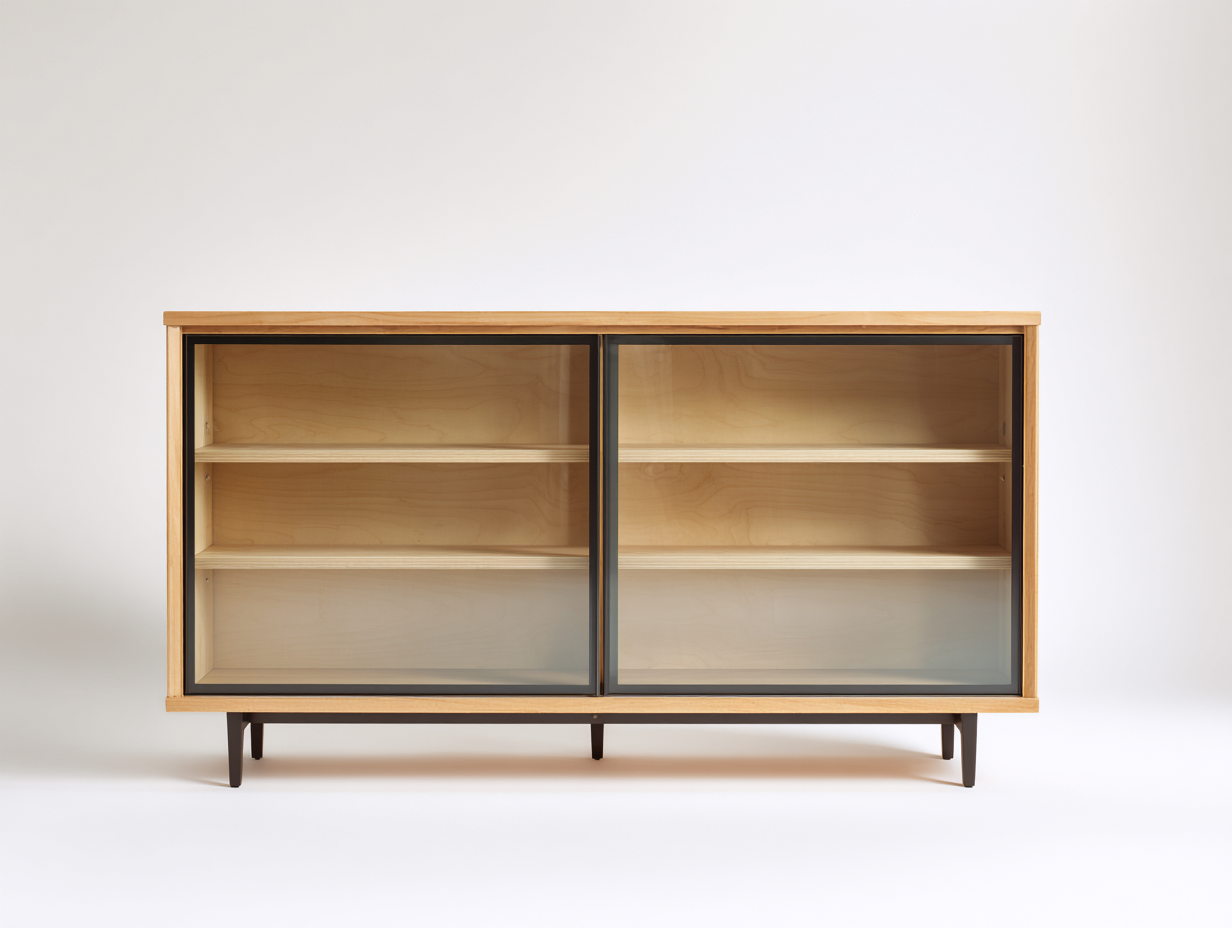 Vitrine - Bois - Verre - Métal - 160x42x80 cm - Bois naturel-Transparent-Noir - Contemporain-Ronorlohaus
