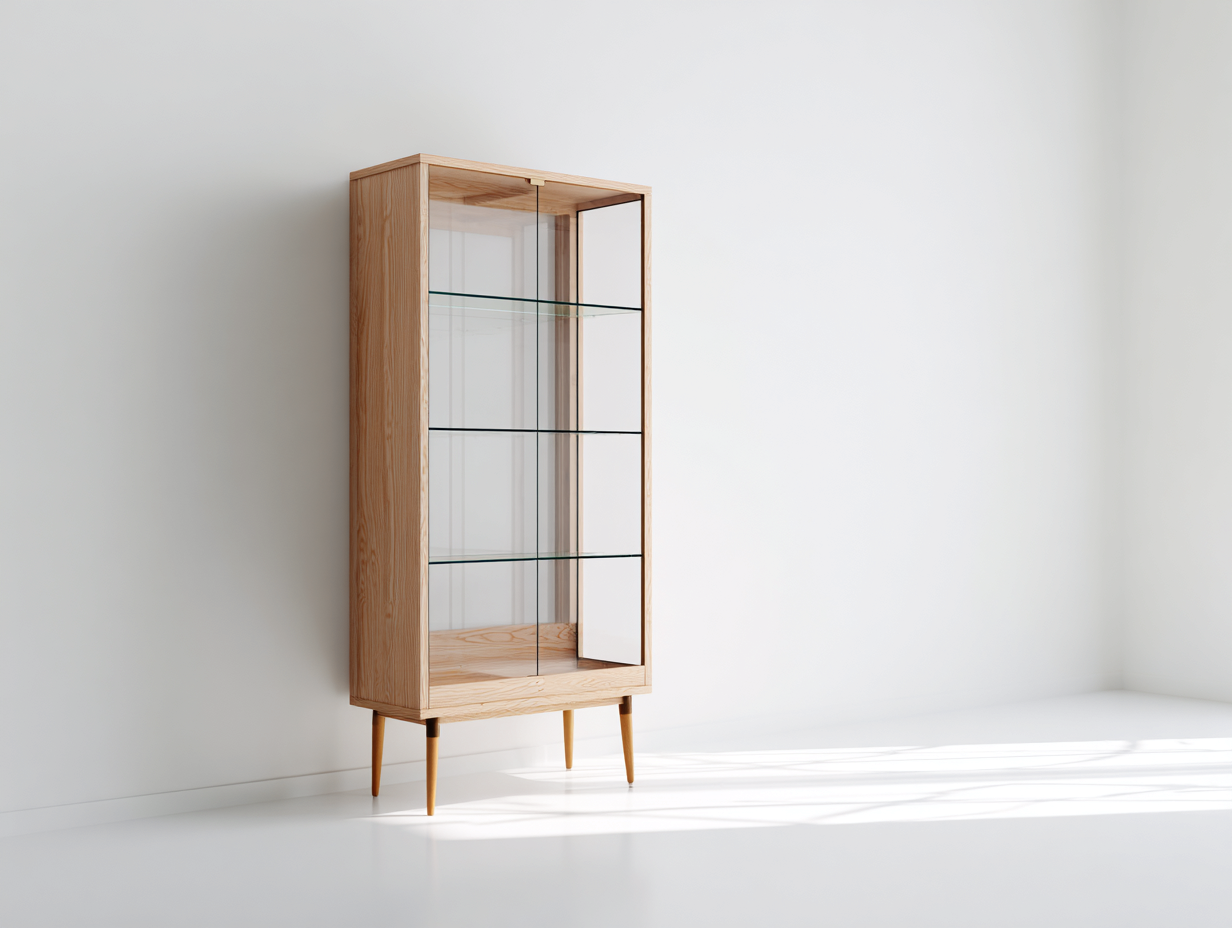 Vitrine - Bois - Verre - 85x40x150 cm - Bois naturel-Transparent - Scandinave-Ronorlohaus