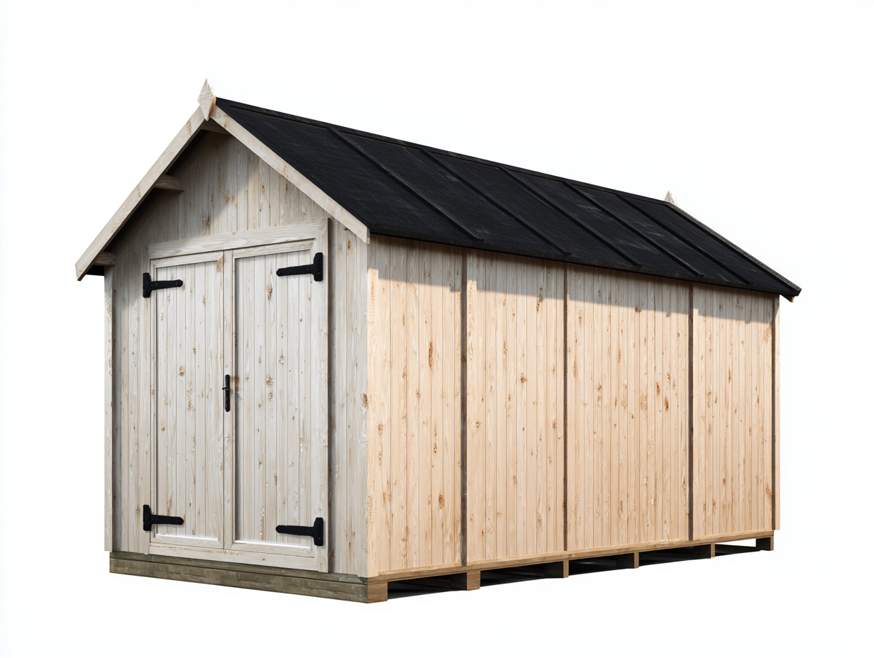 Abri de jardin - bois - 420x180x220 cm - naturel clair-noir - style hangar moderne-Ronorlohaus