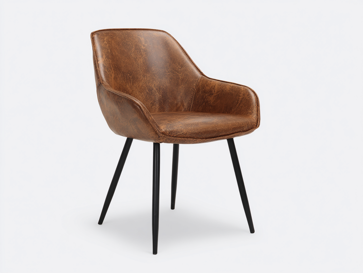 Chaise de salle à manger - Similicuir-Métal - 57x58x81 cm - Brun vintage-Noir - Industriel-Ronorlohaus