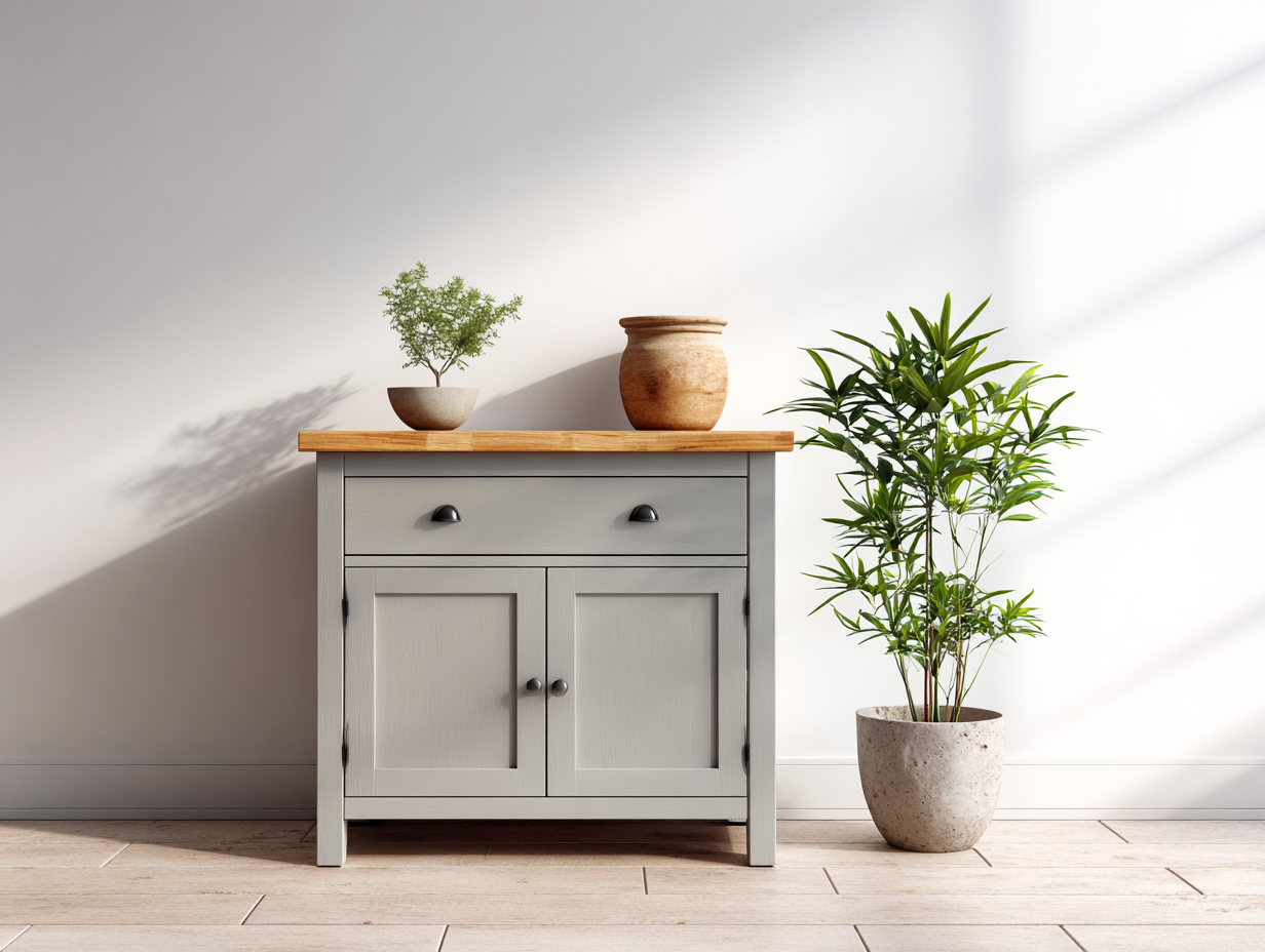 Buffet - Bois-MDF - 120x40x85 cm - Gris clair-Bois naturel - Campagne-Ronorlohaus