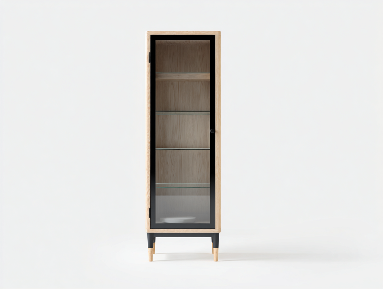 Vitrine - Bois - Verre - Métal - 60x38x160 cm - Bois clair-Transparent-Noir - Contemporain-Ronorlohaus