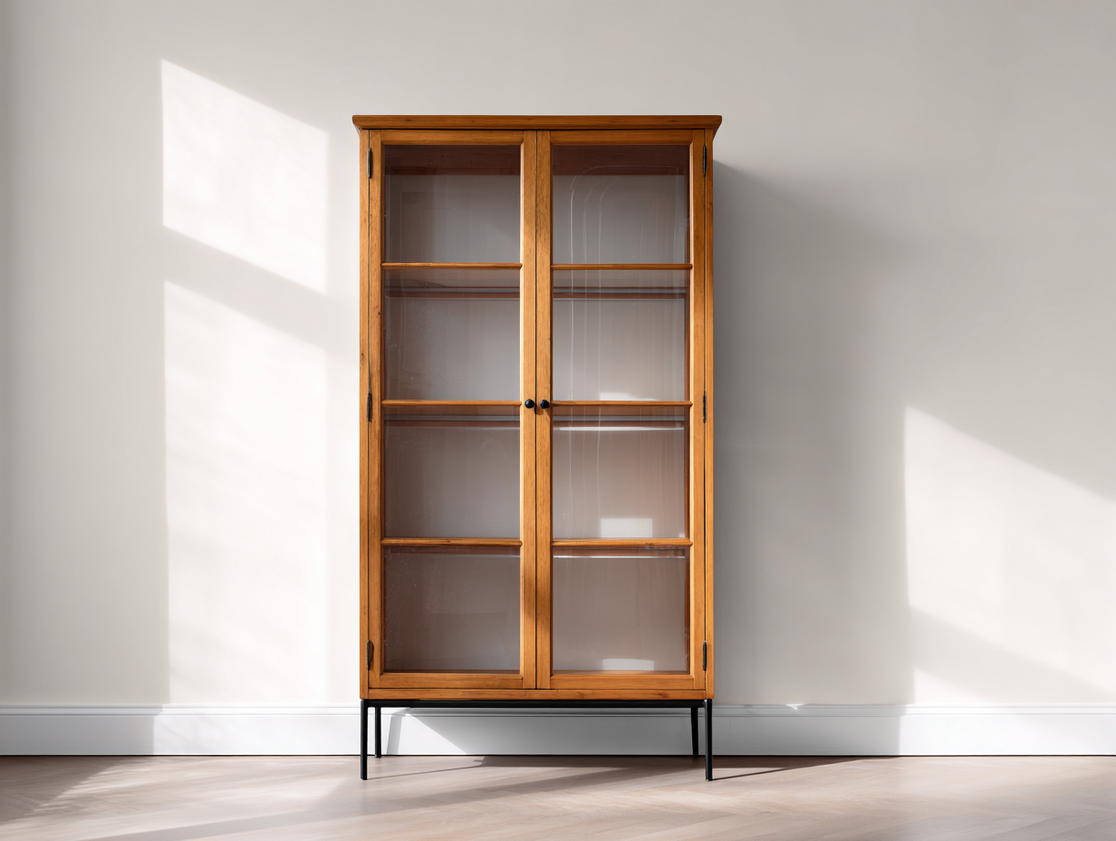 Vitrine - Bois - Verre - Métal - 115x42x165 cm - Bois miel-Transparent-Noir - Classique-Ronorlohaus