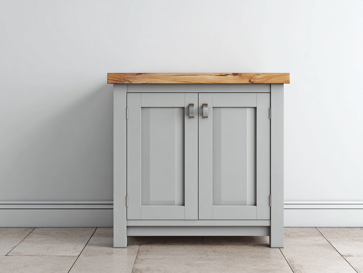 Buffet - Bois-MDF - 90x35x80 cm - Gris clair-Bois naturel - Campagne-Ronorlohaus
