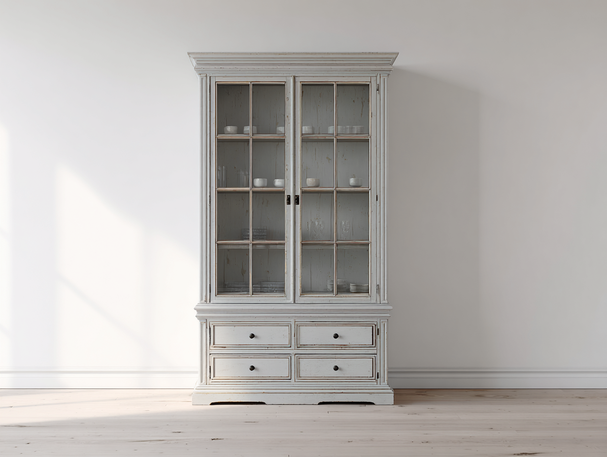 Vitrine - Bois - Verre - 132x46x190 cm - Gris clair-Transparent - Traditionnel-Ronorlohaus