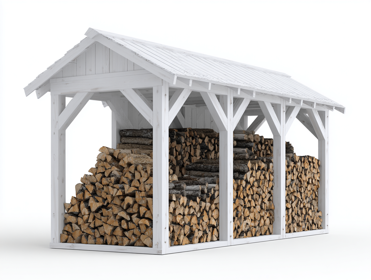 Abri à bûches - bois - 410x108x198 cm - blanc - style hangar nordique-Ronorlohaus