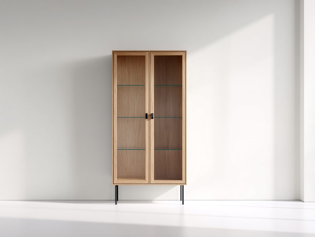 Vitrine - Bois - Verre - Métal - 92x40x150 cm - Bois naturel-Transparent-Noir - Scandinave-Ronorlohaus