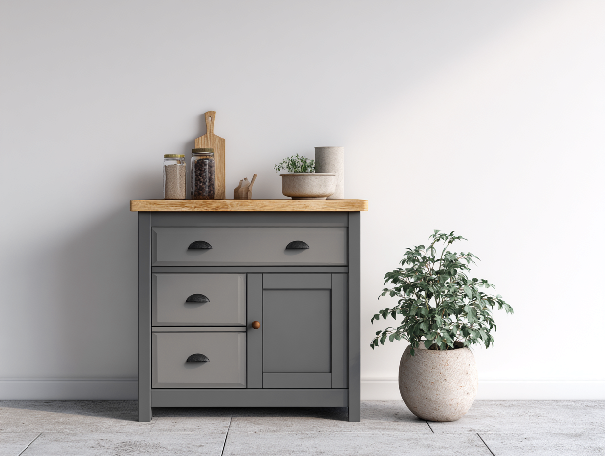 Buffet - Bois-MDF - 120x40x85 cm - Gris foncé-Bois naturel - Campagne-Ronorlohaus