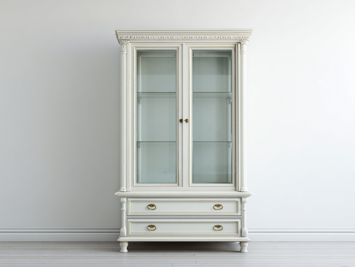 Vetrina-Legno-Vetro-Metallo-108x43x186 cm-Bianco-Oro-Stile classico-Livorasidecor