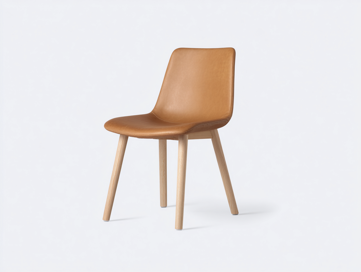 Sedia da pranzo-Pelle sintetica-Legno-48x55x83 cm-Marrone chiaro-Legno naturale-Stile moderno minimalista-Livorasidecor