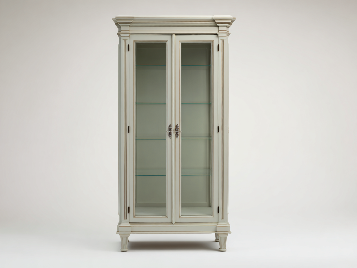 Vetrina-Legno-Vetro-96x42x188 cm-Bianco-Stile classico-Livorasidecor