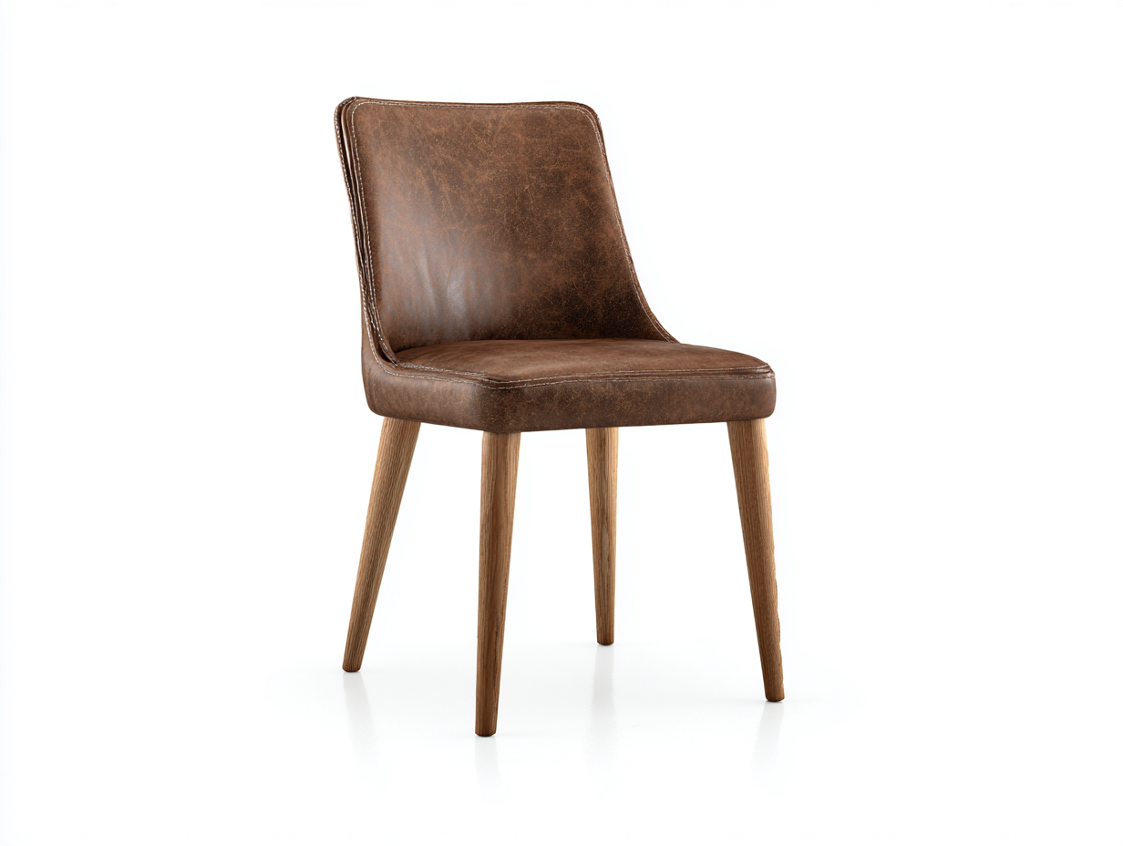Sedia da pranzo-Pelle sintetica-Legno-51x56x85 cm-Marrone scuro-Legno naturale-Stile vintage moderno-Livorasidecor