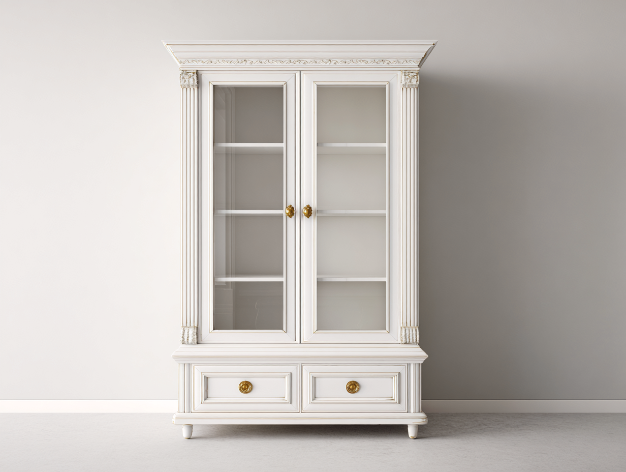 Vetrina-Legno-Vetro-Metallo-112x44x188 cm-Bianco-Oro-Stile classico-Livorasidecor