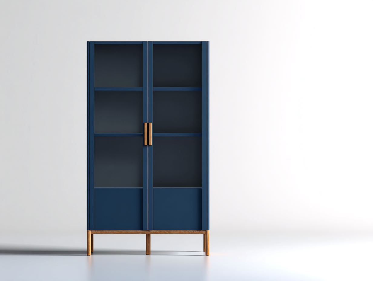 Vetrina-Legno-Vetro-Metallo-90x38x165 cm-Blu-Oro-Stile moderno-Livorasidecor