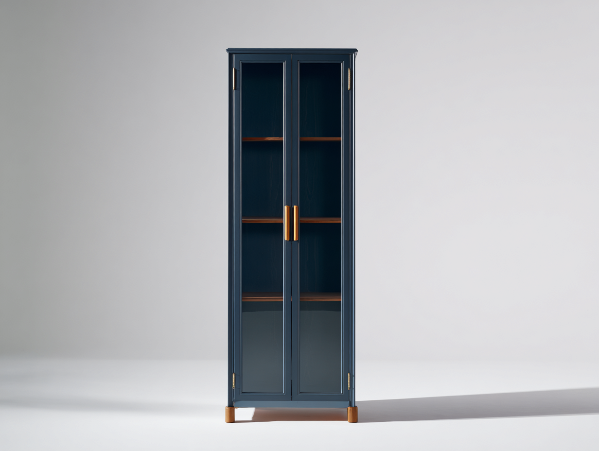 Vetrina-Legno-Vetro-Metallo-74x36x172 cm-Blu-Oro-Stile moderno-Livorasidecor