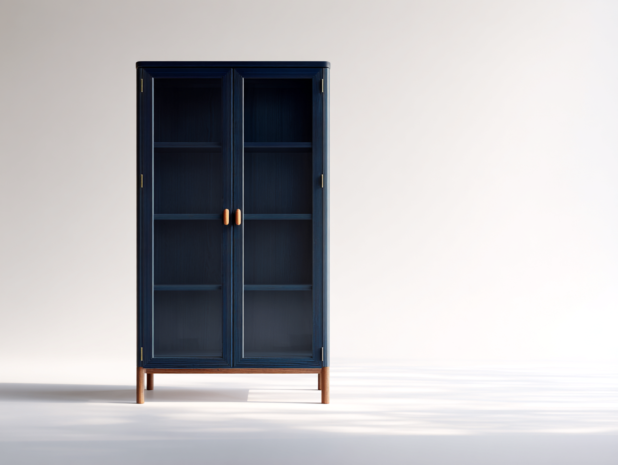 Vetrina-Legno-Vetro-Metallo-86x37x168 cm-Blu-Oro-Stile moderno-Livorasidecor