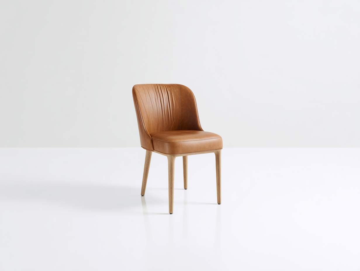 Sedia da pranzo-Pelle sintetica-Legno-49x57x84 cm-Marrone chiaro-Legno naturale-Stile moderno essenziale-Livorasidecor
