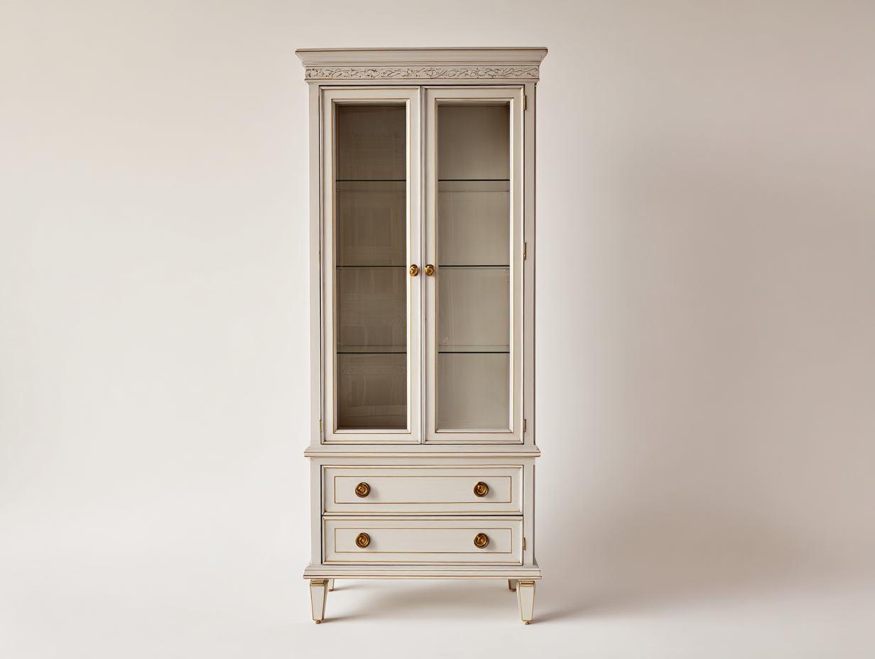 Vetrina-Legno-Vetro-Metallo-90x42x190 cm-Bianco-Oro-Stile classico-Livorasidecor