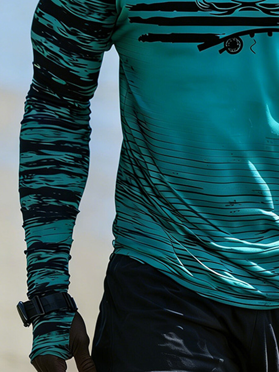 Men's Raglan Sleeve Finger Gloves Face Mask Fishing Print Sun Protection Clothing-SunSeaUp