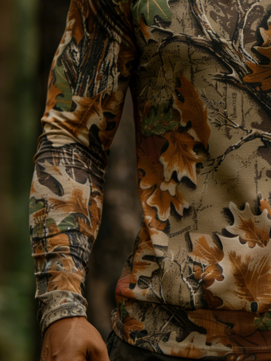 Men'S UPF 50+ Hoodie With Built-In Mask-Hunting Maple Leaf Camouflage Deer Antler Pattern- Quick-Dry Performance Sun Hoodie-SunSeaUp