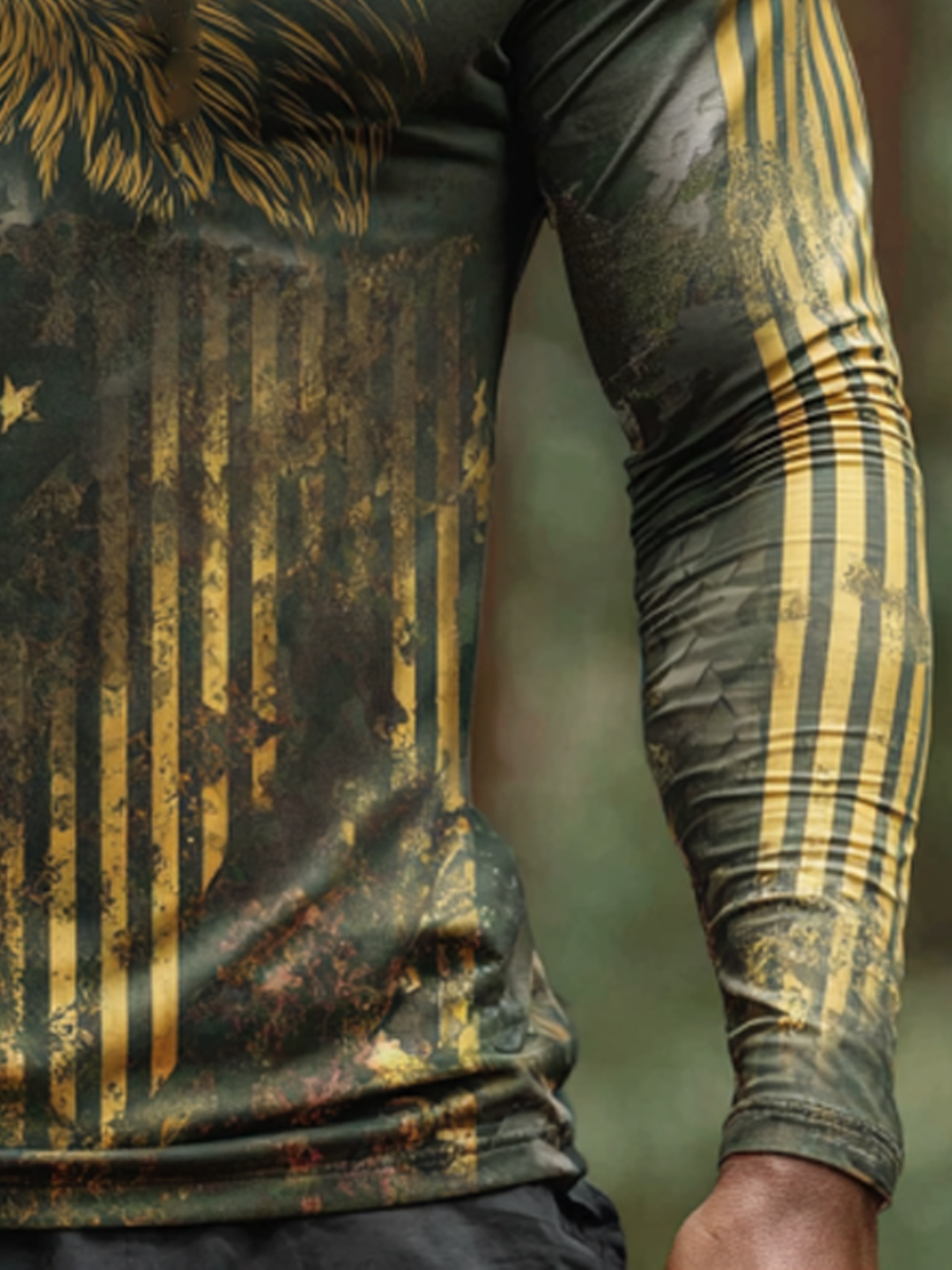Men's Raglan Sleeve Finger Gloves Face Mask Eagle Camouflage Print Sun Protection Hoodie-SunSeaUp