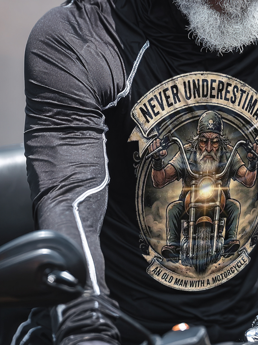 "Never Underestimate An Old Man With A Motorcycle" Print Sun Protection Hoodie-SunSeaUp