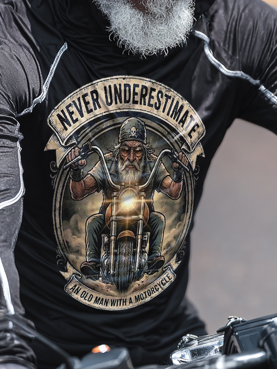 "Never Underestimate An Old Man With A Motorcycle" Print Sun Protection Hoodie-SunSeaUp