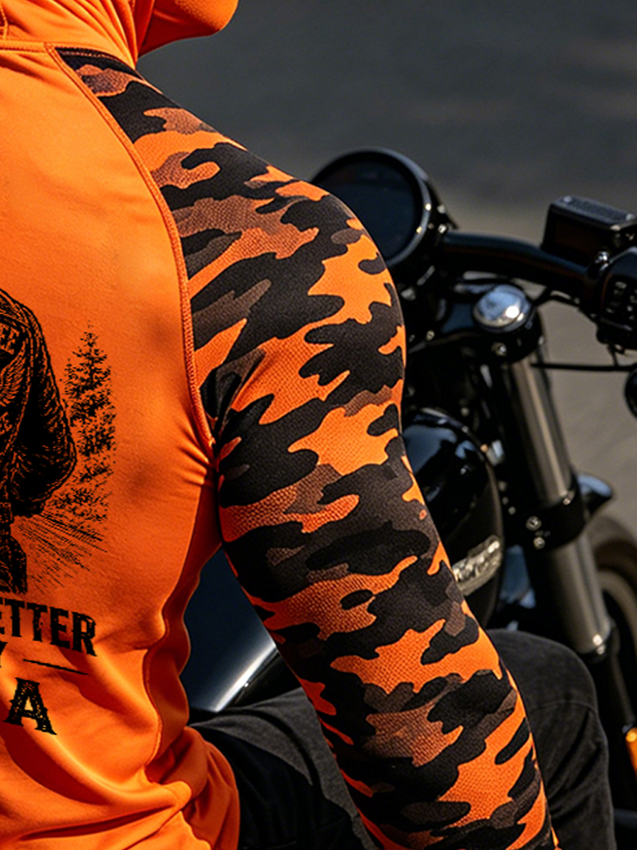"Ride Free Live Free" Biker Skull Graphic Sun Protection Cycling Hooded Long Sleeve-SunSeaUp
