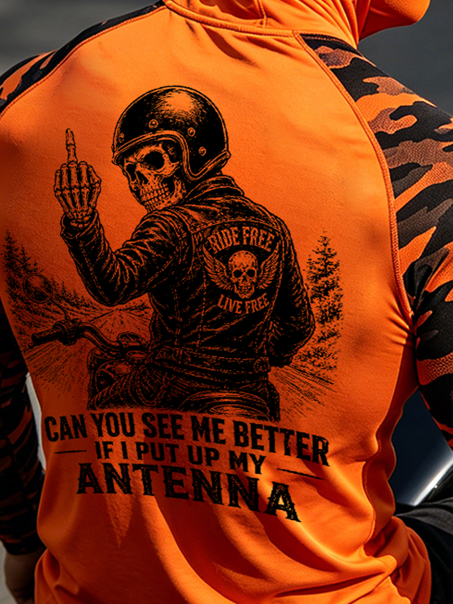 "Ride Free Live Free" Biker Skull Graphic Sun Protection Cycling Hooded Long Sleeve-SunSeaUp