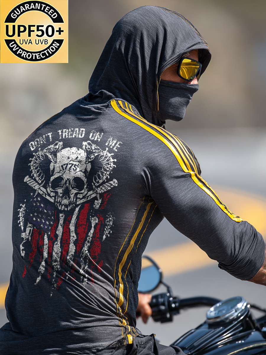 Men's Charcoal Grey "Don't Tread On Me" Skull Print Sun Protection Hoodie-SunSeaUp