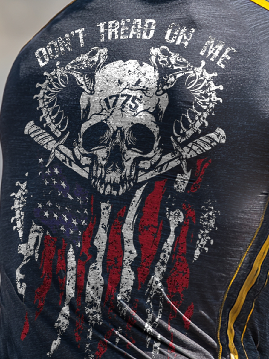 Men's Charcoal Grey "Don't Tread On Me" Skull Print Sun Protection Hoodie-SunSeaUp