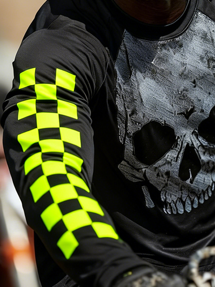 Men's Cool Breathable Black-Yellow Skull Motocross Jersey-SunSeaUp