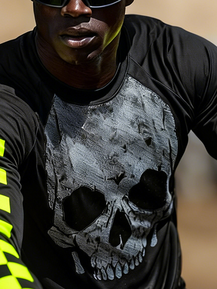 Men's Cool Breathable Black-Yellow Skull Motocross Jersey-SunSeaUp